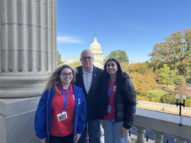Michelly Silva, left, with Rep. Jim McGovern, center, and Shenaya Verma, NSC Vice President of Service and a senior at North Reading High School in North Reading, MA.