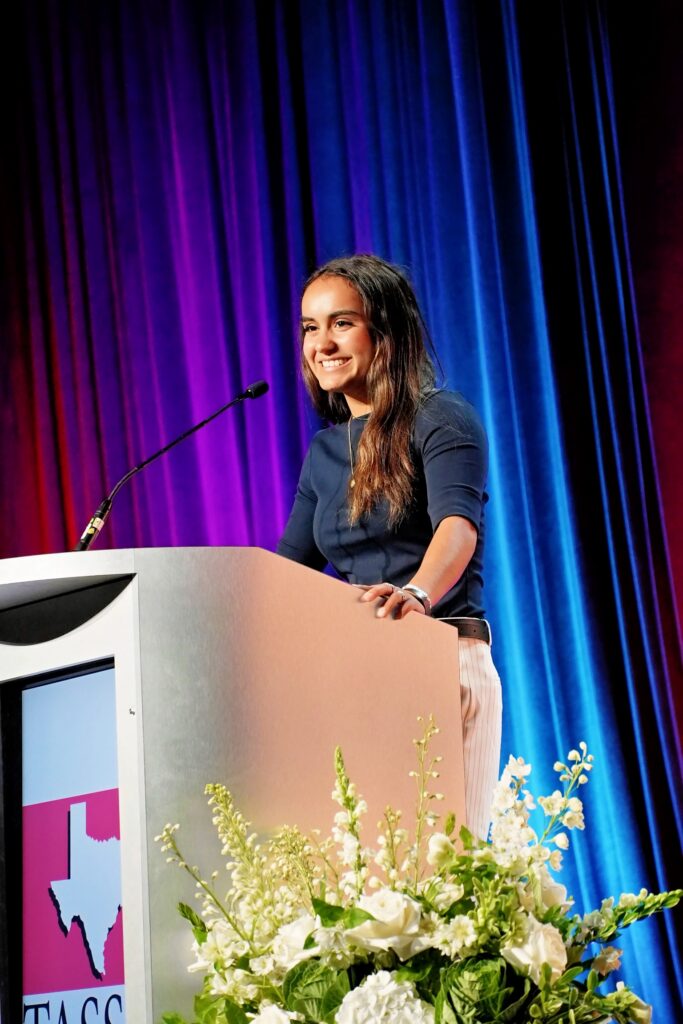 Alexandra “Lexi” Rosales, a senior at Burges High School in El Paso, TX, and the state president student representative for the Texas Association of Student Councils, speaks at the 103rd TASSP Summer Workshop. Photo courtesy of Texas Association of Student Councils.